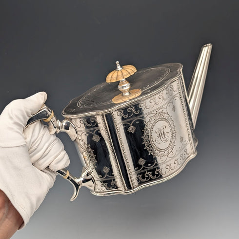 Antique British Silver Plate Drum-Shaped Teapot, circa 1870, W&G Sissons